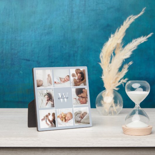Custom Baby Name & Monogram Foto Collage Blue Fotoplatte (InSitu)