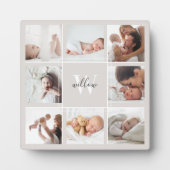 Custom Baby Name & Monogram Foto Collage Grau Fotoplatte (Vorderseite)