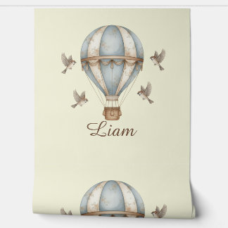 Custom Baby Name Watercolor Hot Air Balloon & Bird Tapete