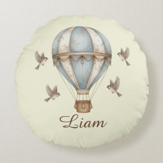 Custom Baby Name Watercolor Vintage Hot Air Balloo Rundes Kissen