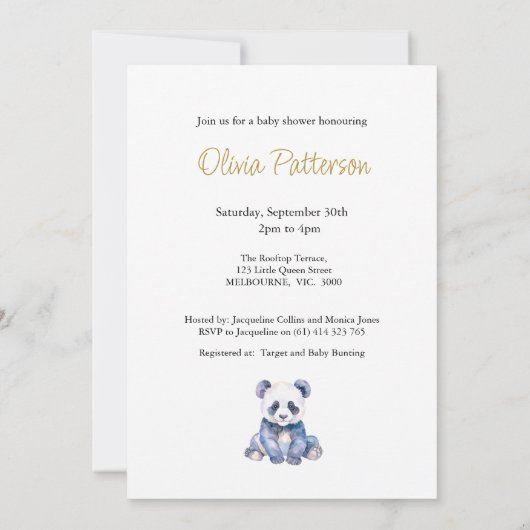 Custom Baby Panda Baby Shower Einladung (Rückseite)