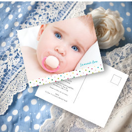Custom Baby Photo Polka Dots Naming Ceremony Ankündigungspostkarte