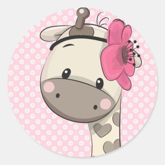 Custom Baby Pink Giraffe Classic Round Sticker (Vorderseite)