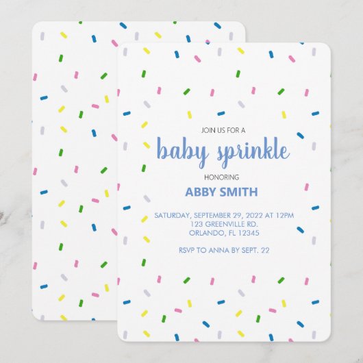 Custom Baby Sprinkle Dusche Einladung (Vorne/Hinten)