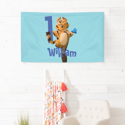 Custom Baby Tiger Kariert First Birthday Banner (Insitu)