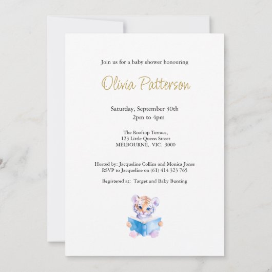 Custom Baby Tiger mit Blume Babydusche Einladung (Rückseite)