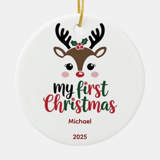Custom Babys First Christmas Bauble, Baby 2025 Keramik Ornament (Vorne)