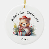 Custom Baby's First Christmas Bear Geschenke Keramik Ornament (Vorne)
