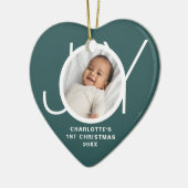 Custom Baby's First Christmas Foto Green Keramik Ornament (Links)