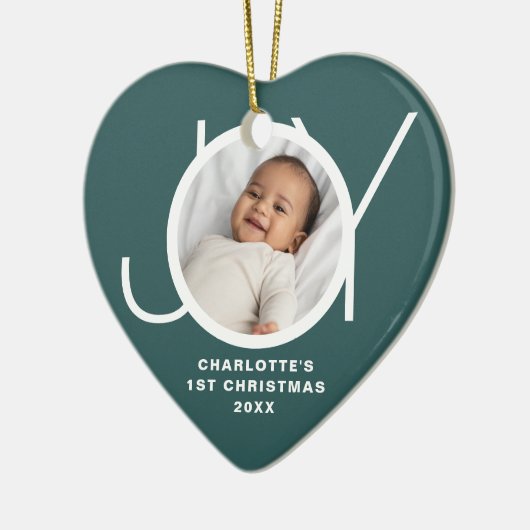 Custom Baby's First Christmas Foto Green Keramik Ornament (Links)