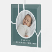 Custom Baby's First Christmas Foto Green Ornament Aus Glas (Vorderseite links)