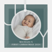Custom Baby's First Christmas Foto Green Ornament Aus Glas (Vorderseite)