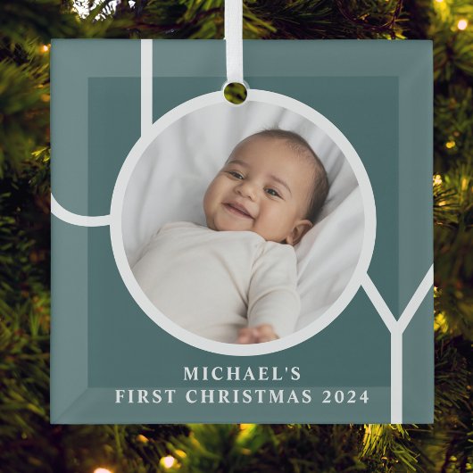 Custom Baby's First Christmas Foto Green Ornament Aus Glas