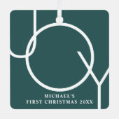 Custom Baby's First Christmas Foto Green Ornament Aus Metall (Vorderseite)