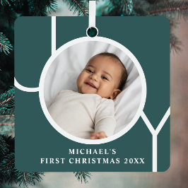Custom Baby's First Christmas Foto Green Ornament Aus Metall