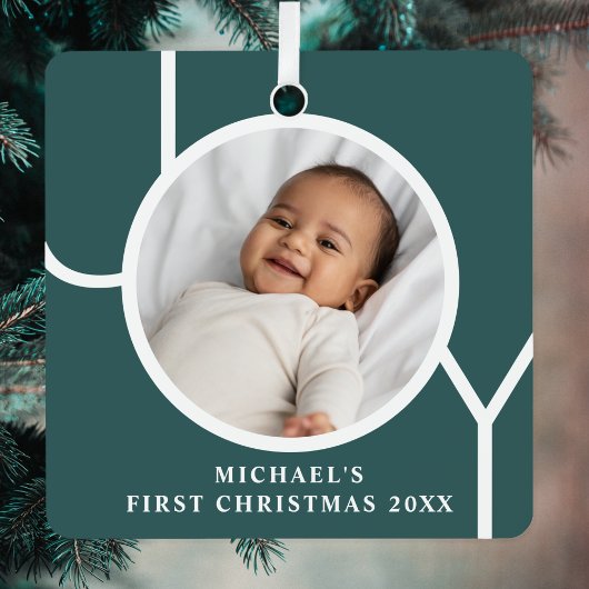 Custom Baby's First Christmas Foto Green Ornament Aus Metall