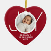 Custom Baby's First Christmas Foto Red Keramik Ornament (Vorne)