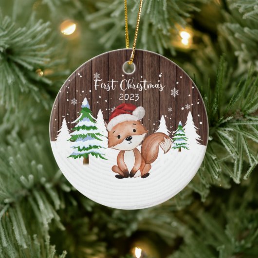 Custom Baby's First Christmas Fox dualseitig Keramik Ornament (Baum)