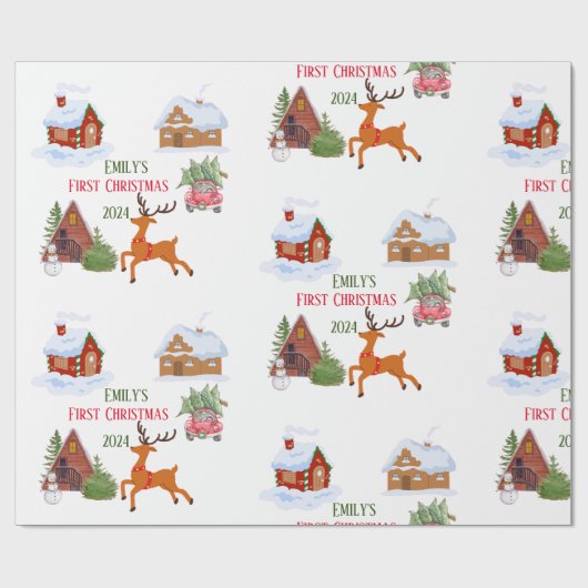 Custom Baby's First Christmas Pet Geschenkpapier (Flach)