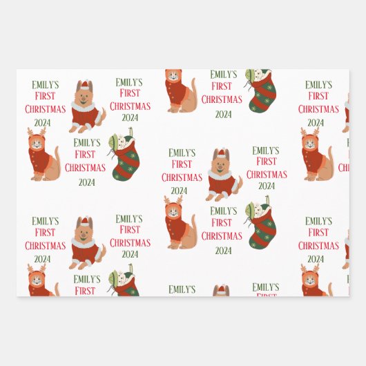 Custom Baby's First Christmas Pet Geschenkpapier Set (Vorderseite 3)