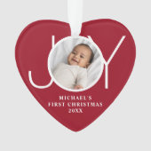 Custom Baby's First Christmas Photo Red Heart Ornament (Vorderseite)