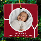 Custom Baby's First Christmas Photo Red Keramikornament