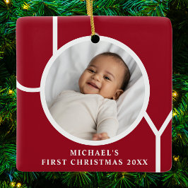Custom Baby's First Christmas Photo Red Keramikornament