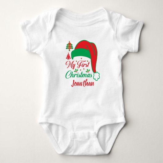 Custom Baby's First Christmas Tree Red Weihnachtsm Baby Strampler (Vorderseite)