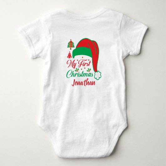 Custom Baby's First Christmas Tree Red Weihnachtsm Baby Strampler (Rückseite)
