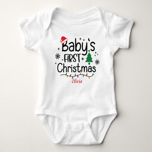 Custom Baby's First Christmas Tree Weihnachtsmannm Baby Strampler (Vorderseite)