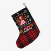 Custom Baby's First Xmas Monogram Black Foto Kleiner Weihnachtsstrumpf (Rückseite (Hängend))