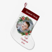 Custom Baby's Foto Erste Weihnacht - Name Jahr Kleiner Weihnachtsstrumpf (Vorderansicht (hängend))