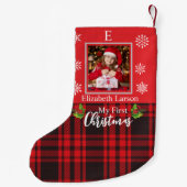 Custom Baby's Foto First Xmas Monogram Foto Kleiner Weihnachtsstrumpf (Rückseite)