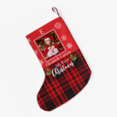 Custom Baby's Foto First Xmas Monogram Foto Kleiner Weihnachtsstrumpf (Rückseite (Hängend))