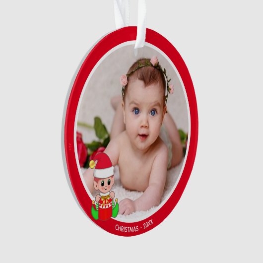Custom Baby's Foto mit Weihnachtself Ornament (Vorderseite)