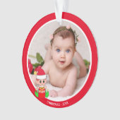 Custom Baby's Foto mit Weihnachtself Ornament (Vorderseite)