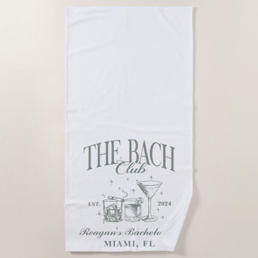 Custom Bach Club Bacheloretto Retro Cocktail Grün Strandtuch (Vorderseite)