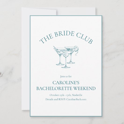 Custom Bachelorette Party Cocktail Social Club Einladung (Vorderseite)