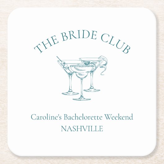 Custom Bachelorette Party Cocktail Social Club Rechteckiger Pappuntersetzer (Vorderseite)