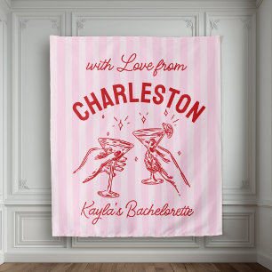 Custom Bachelorette Pastel Stripes Martini Cheers Wandteppich
