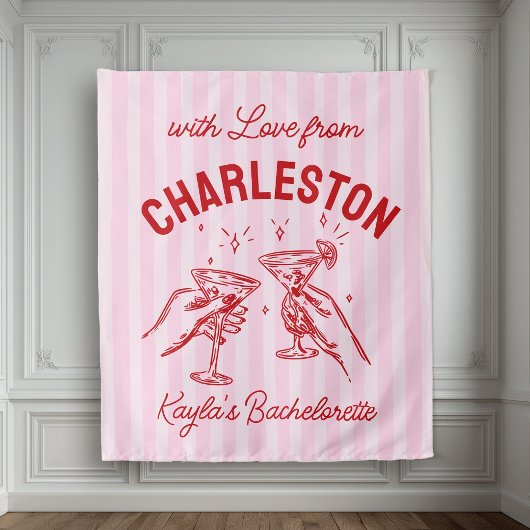 Custom Bachelorette Pastel Stripes Martini Cheers Wandteppich