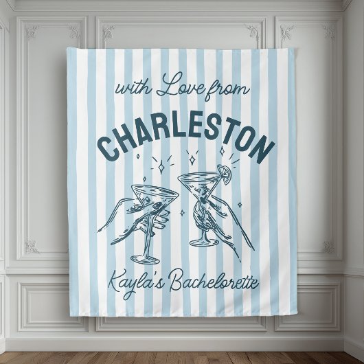 Custom Bachelorette Pastel Stripes Martini Cheers Wandteppich