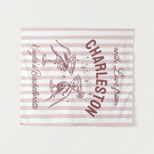 Custom Bachelorette Pastel Stripes Martini Cheers Wandteppich (Vorderseite (Horizontal))