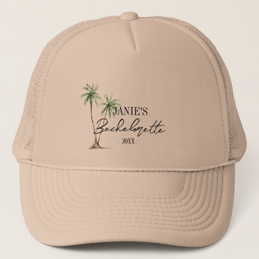 Custom Bachelorette Weekend Hat | Palme Truckerkappe (Vorderseite)