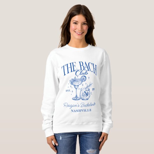 Custom Bacheloretto Retro Cocktail Blau Sweatshirt (Vorne ganz)
