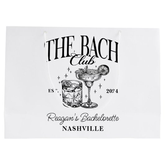 Custom Bacheloretto Retro Cocktail Schwarz Große Geschenktüte (Rückseite)