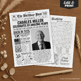 Custom Back in 1935 Newspaper Birthday Card, Trend Feiertagskarte