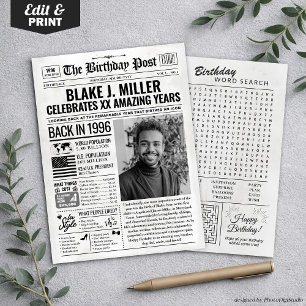 Custom Back in 1996 Newspaper Birthday Card, Trend Feiertagskarte