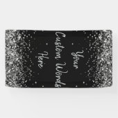 Custom Background Birthday Party Foto Black Silver Banner (Horizontal)