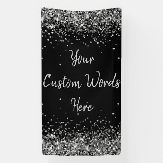 Custom Background Birthday Party Foto Black Silver Banner (Vertikal)